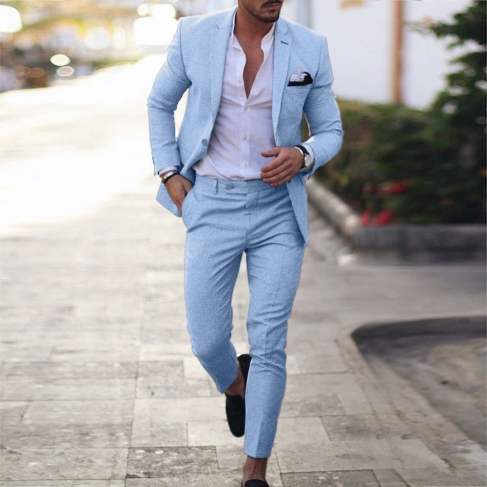 New Linen Plus Size SingleBreasted OneButton Solid Color Suit Set