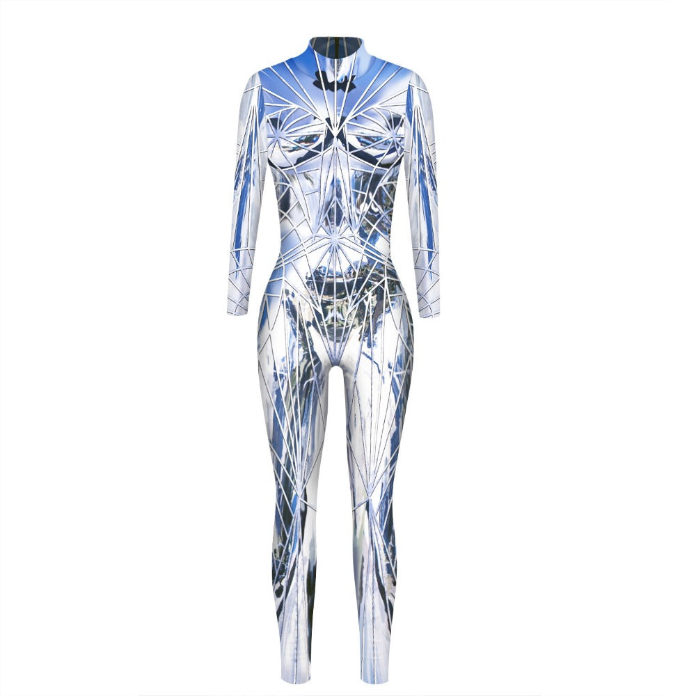 Skeleton-Themed 3D Digital Print Adult/Child Long-Sleeve Jumpsuit