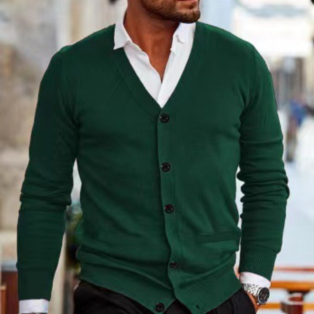 Men’s V Neck Slim Fit Cardigan Sweater Long Sleeve Autumn Knitwear