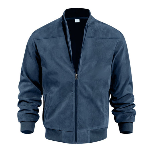 Men's Stand Collar Suede Leather Zip-Up Retro Jacket