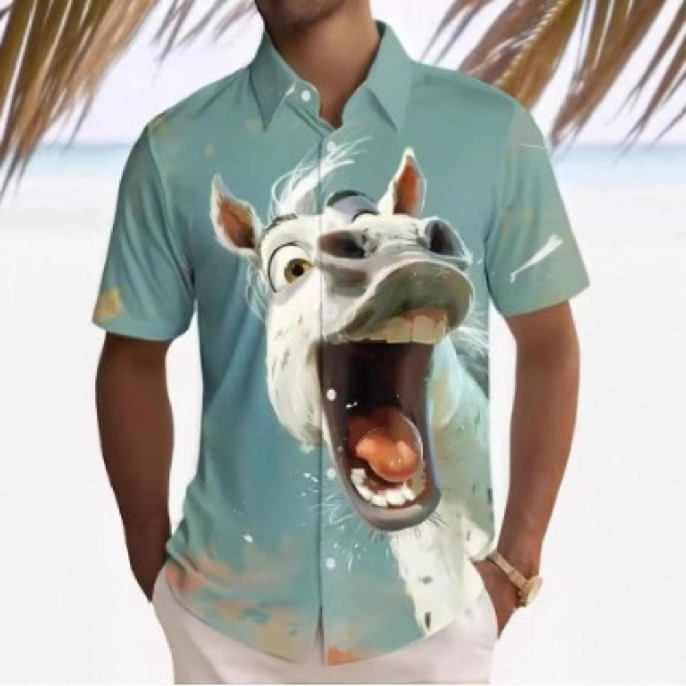 Summer New Men's Casual Top 3D Print Fashion Loose Short Sleeve Shirt