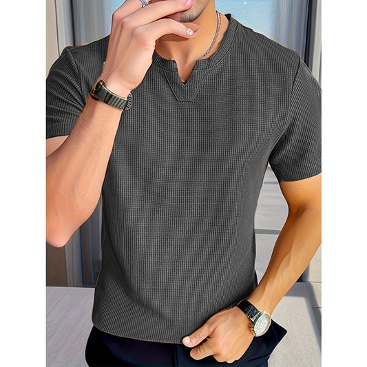Waffle Knit Men's Summer Breathable Short-Sleeve Knit Shirt