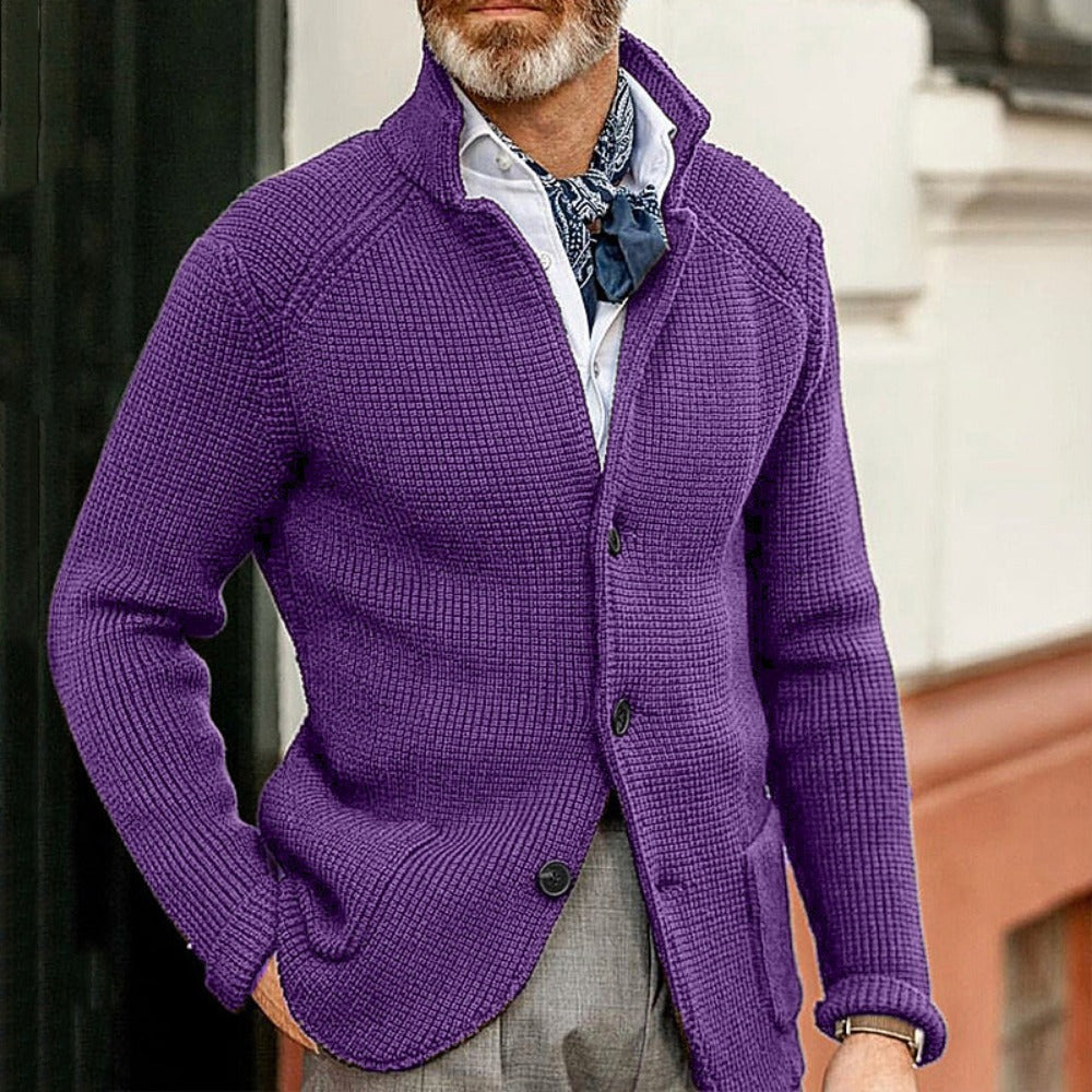 Men's Slim-Fit Stand Collar Knit Cardigan