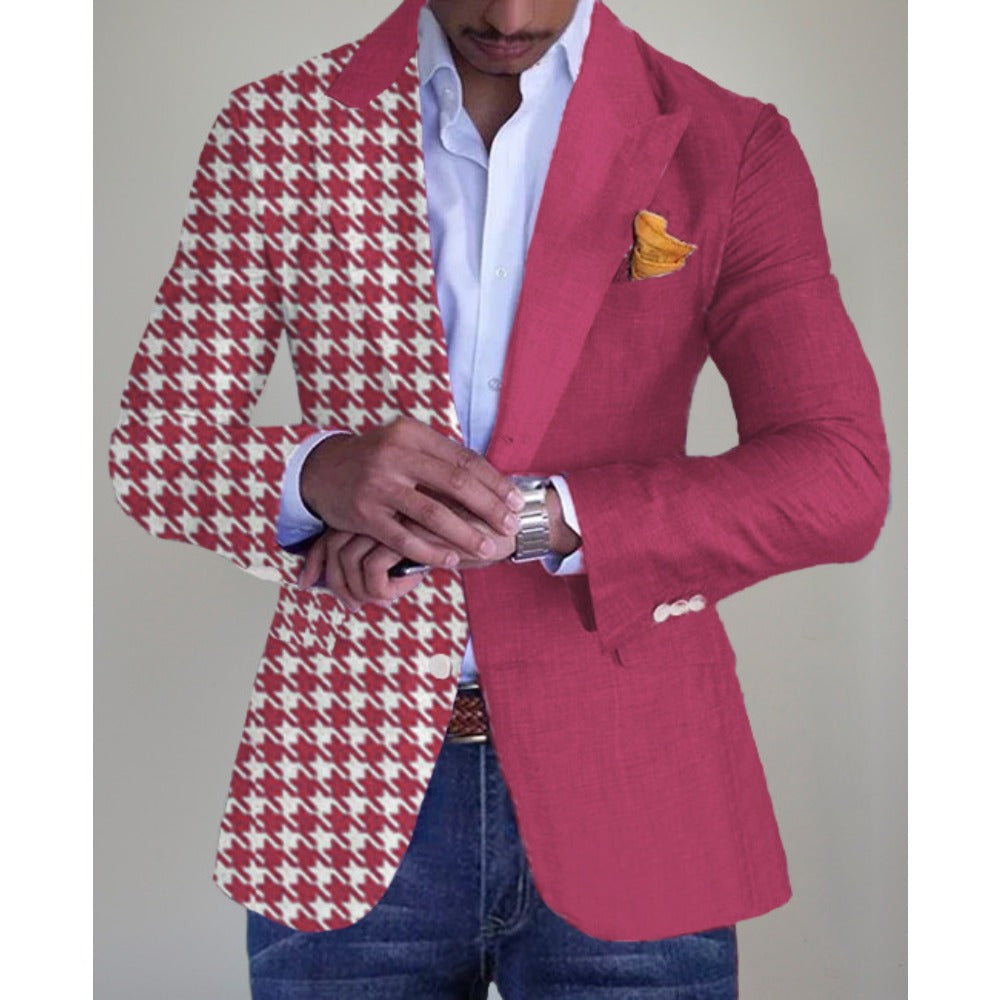 SingleBreasted TwoButton Checkered Blazer  Men's Slim Fit Casual Suit