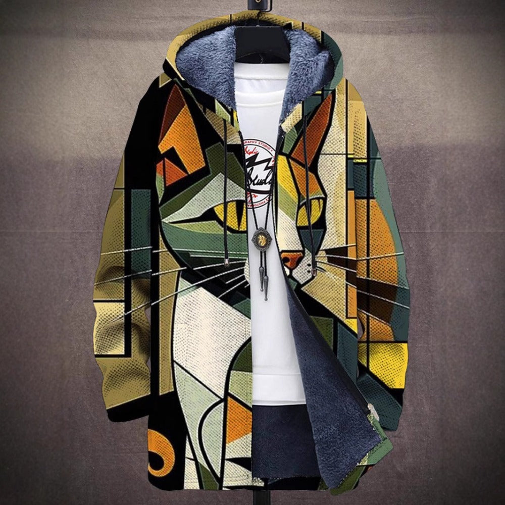 New Cat-Themed Fleece-Lined Zip-Up Hooded Jacket