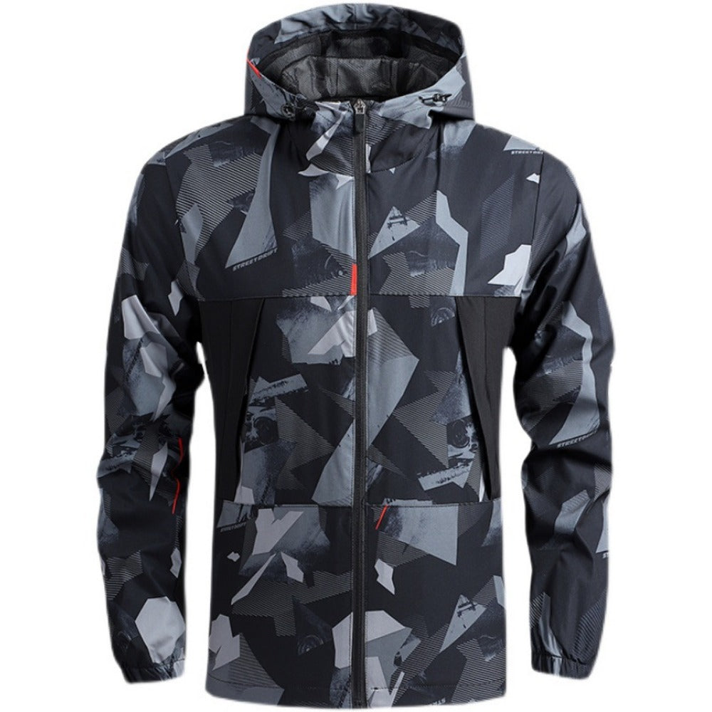 Men's Lightweight Hiking Windbreaker Hooded Outdoor Jacket
