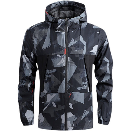 Men's Lightweight Hiking Windbreaker Hooded Outdoor Jacket