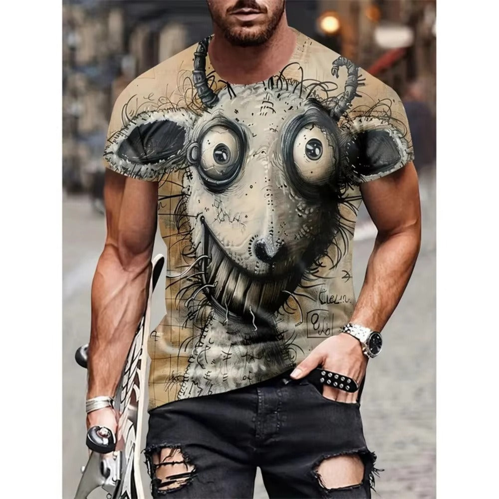 3D Animal Print Men's Street Hip-Hop Loose Round-Neck Summer Tee