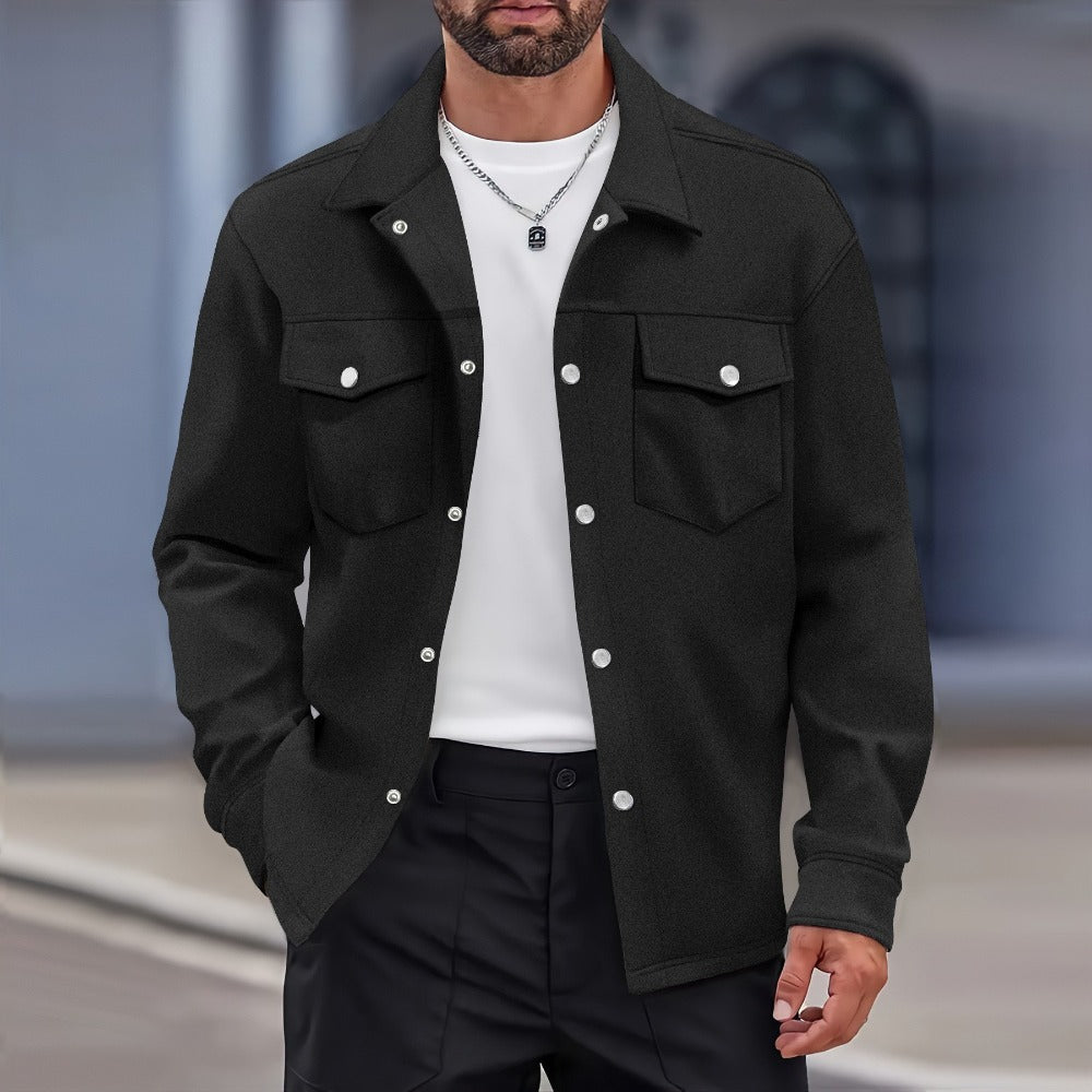 Men’s Casual Fall Jacket with Lapel Single-Breasted Design and Dual Flap Pockets