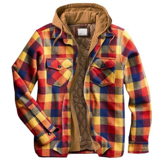Bestseller Men's Plaid Long-Sleeve Loose Hooded Padded Jacket