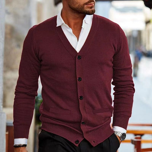 Men’s V Neck Slim Fit Cardigan Sweater Long Sleeve Autumn Knitwear