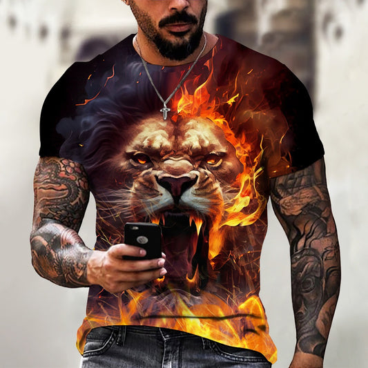 Summer Cool Lion Digital Print Men's Sportswear Breathable Tee