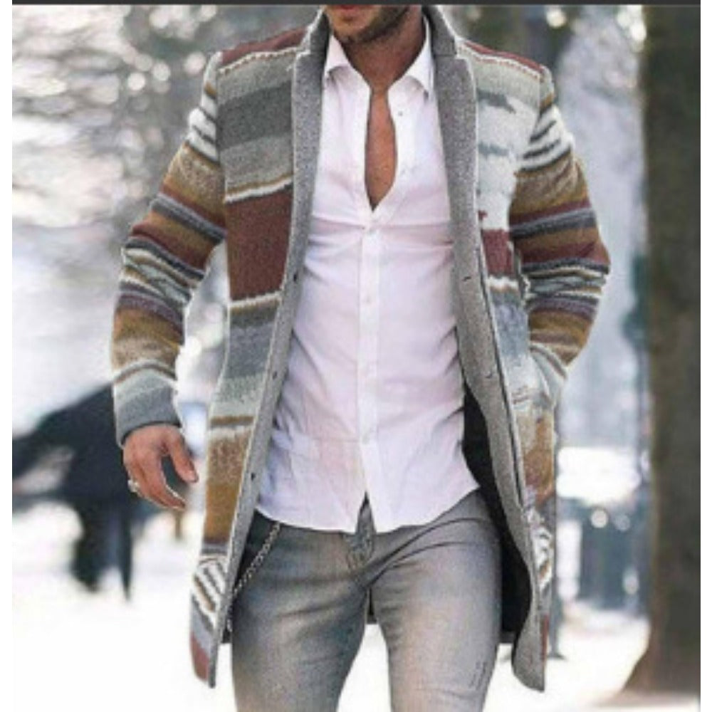 New Men's Streetwear Stand Collar Wool Blend Long Coat with Pockets