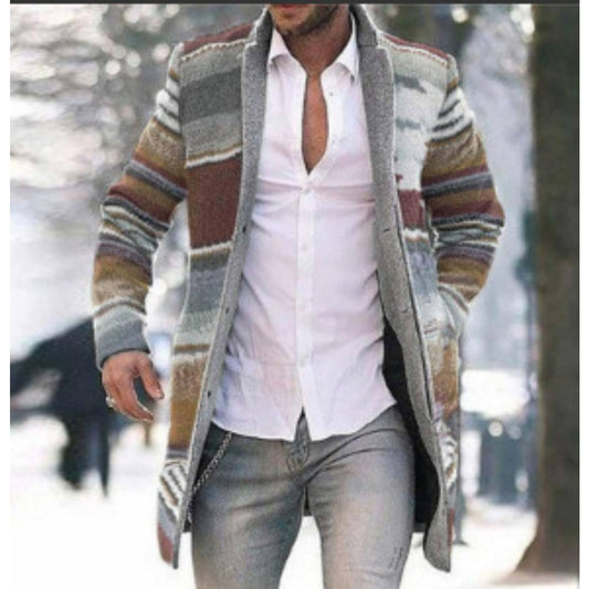 New Men's Streetwear Stand Collar Wool Blend Long Coat with Pockets
