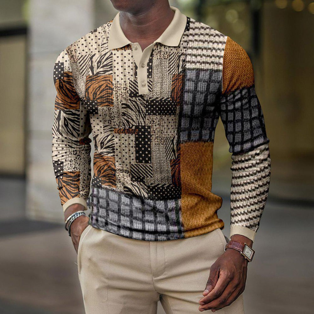 E-Commerce New Men's Top Geometric Pattern 3D Print Casual Turn-Down Collar Polo Shirt