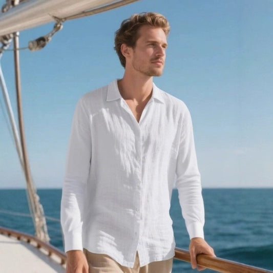 Men's Linen Cuban Collar Long Sleeve Shirt Men's Autumn New Linen Jacket