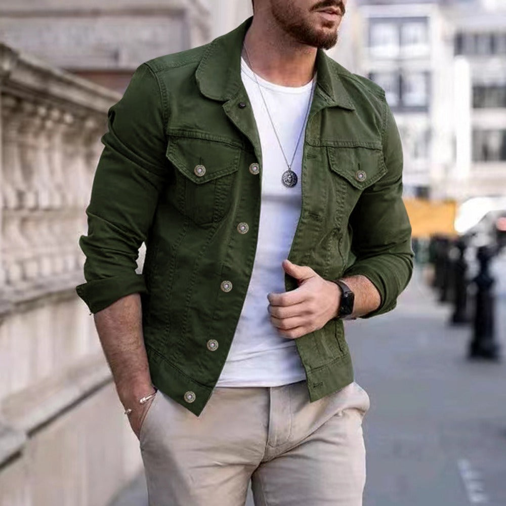 Men's Stylish Slim-Fit Casual Jacket Multi-Pocket Button-Up Workwear Coat