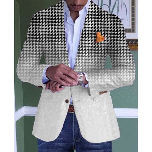 SingleBreasted TwoButton Checkered Blazer  Men's Slim Fit Casual Suit