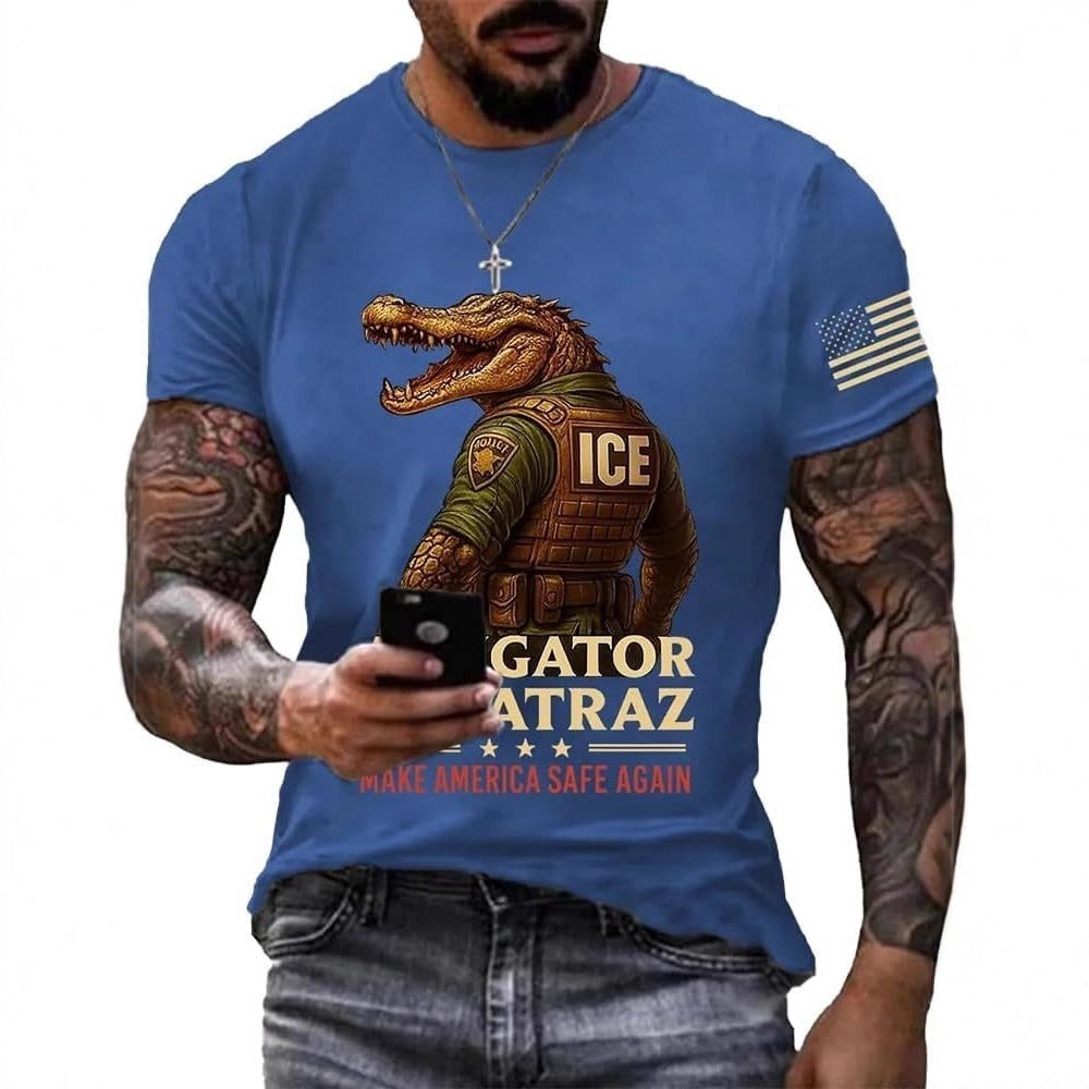 Summer Men's Loose Casual Round-Neck Printed T-Shirt