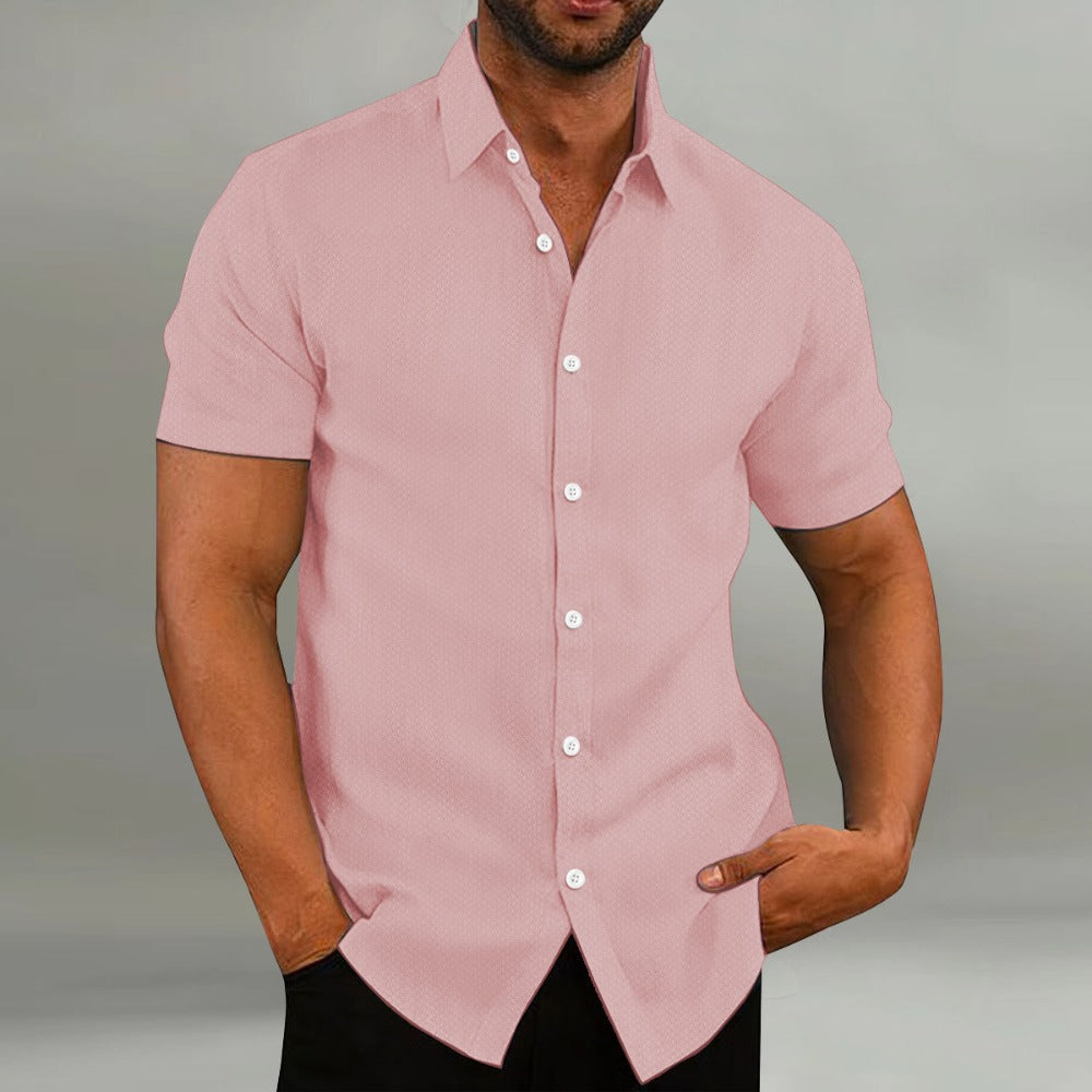 Summer Fashion Men's Shirt Casual Breathable Flip Collar Solid Color Short Sleeve