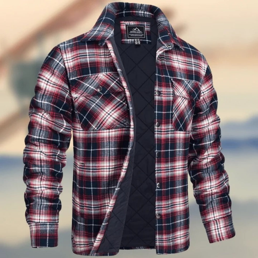 Men's Plaid Quilted Jacket - Winter Warm Long Sleeve Padded Coat Loose Fit Casual Outerwear