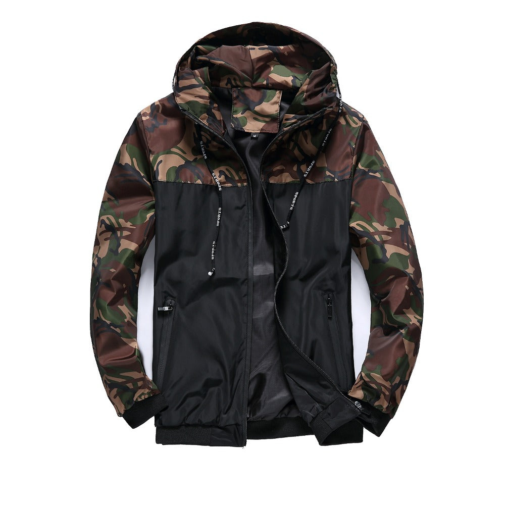 Camouflage Men's Workwear Hooded Color-Block Jacket