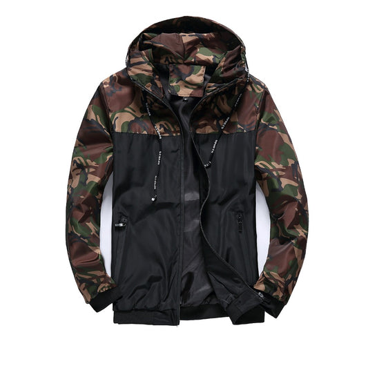 Camouflage Men's Workwear Hooded Color-Block Jacket