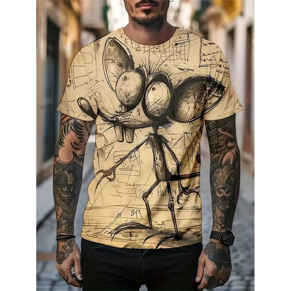3D Animal Print Men's Street Hip-Hop Loose Round-Neck Summer Tee