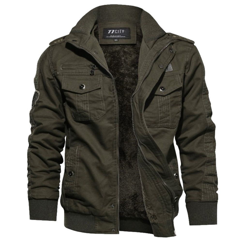 New Men's Military-Style Fleece-Lined Workwear Jacket Oversized Trendy Coat