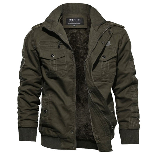 New Men's Military-Style Fleece-Lined Workwear Jacket Oversized Trendy Coat