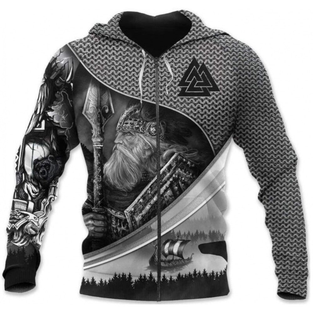 New Viking Norse Myth 3D Print Zip-Up Hoodie Men's Loose Fit Jacket