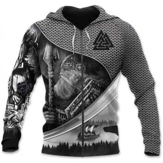 New Viking Norse Myth 3D Print Zip-Up Hoodie Men's Loose Fit Jacket