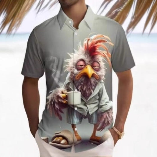 Summer New Men's Casual Top 3D Print Fashion Loose Short Sleeve Shirt