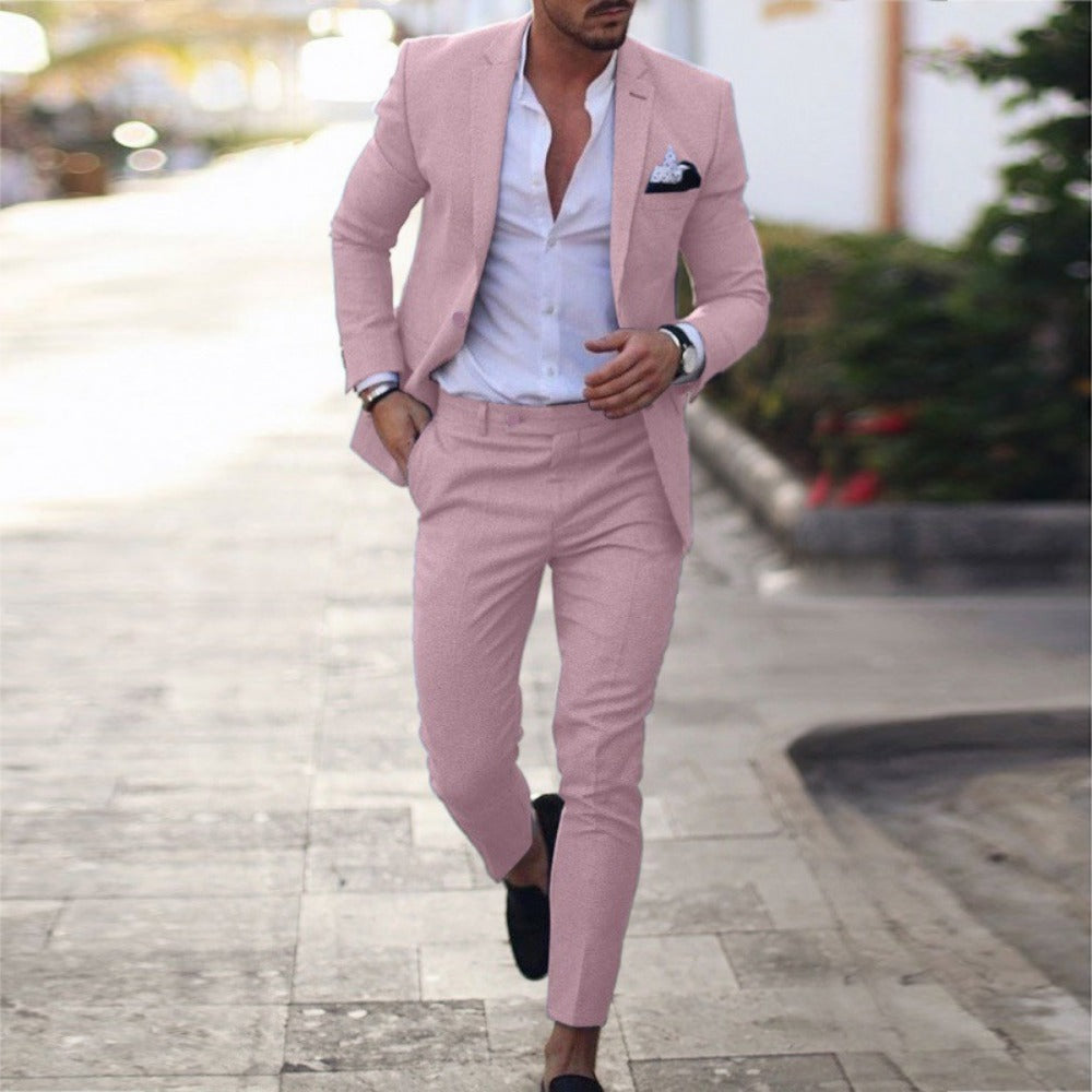 New Linen Plus Size SingleBreasted OneButton Solid Color Suit Set