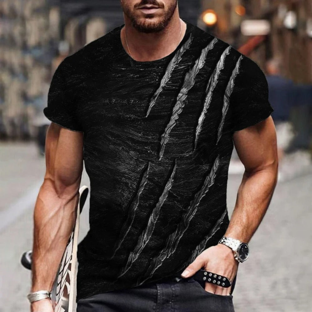 European Style Claw Mark 3D Print Loose Fit Round-Neck Men's Tee