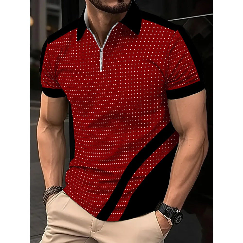 Summer Fashion 3D Print Breathable Quick-Dry Color-Block Men's Polo Shirt Sport Polo Shirt
