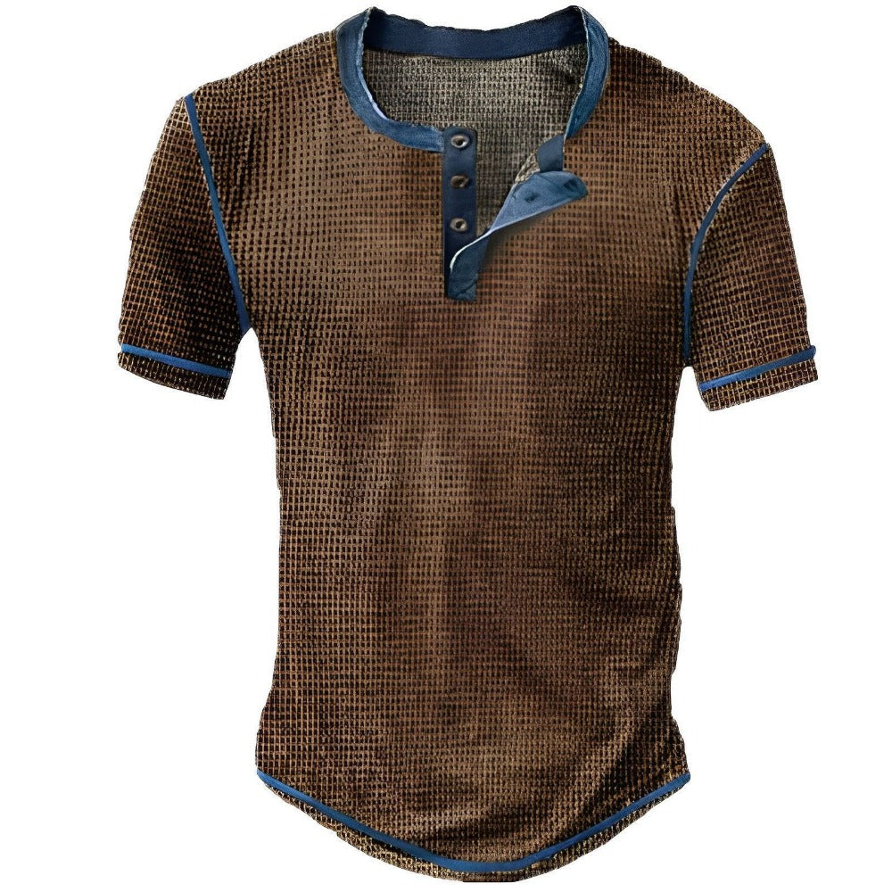 Semi-Button Digital Print Slim Fit Henley Neck Men's Top