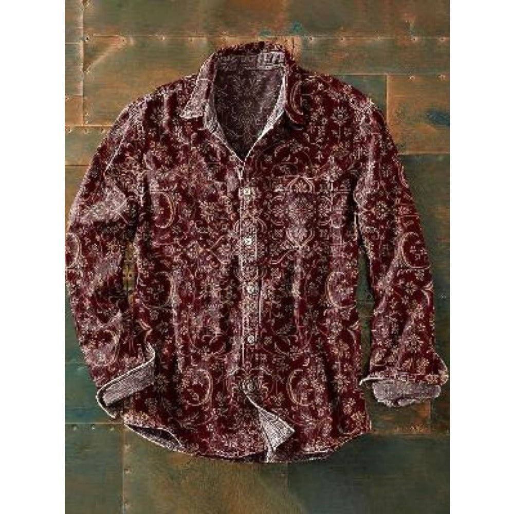 170GSM Retro Color-Block Men's Long Sleeve Button-Up Shirt