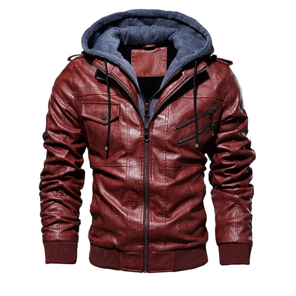 Men's PU Leather Hooded Biker Jacket
