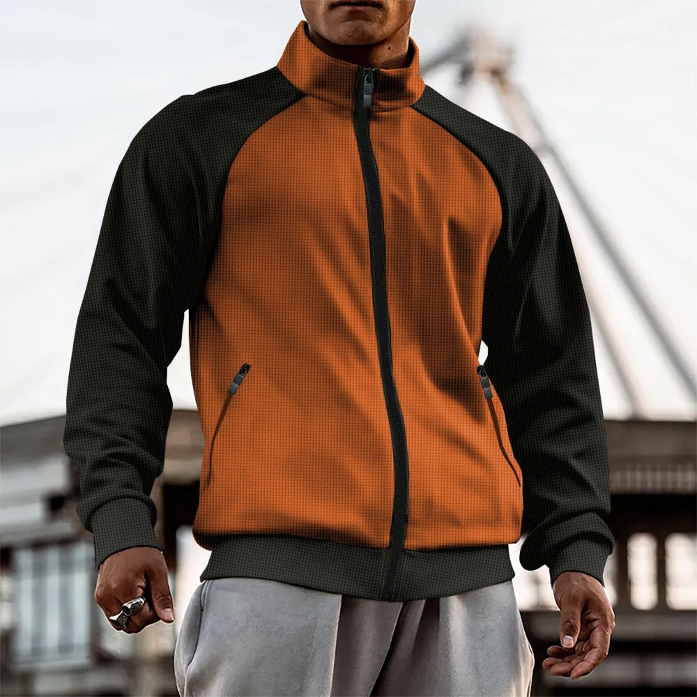 Men’s Colorblock High Neck Zipper Raglan Sleeve Jacket