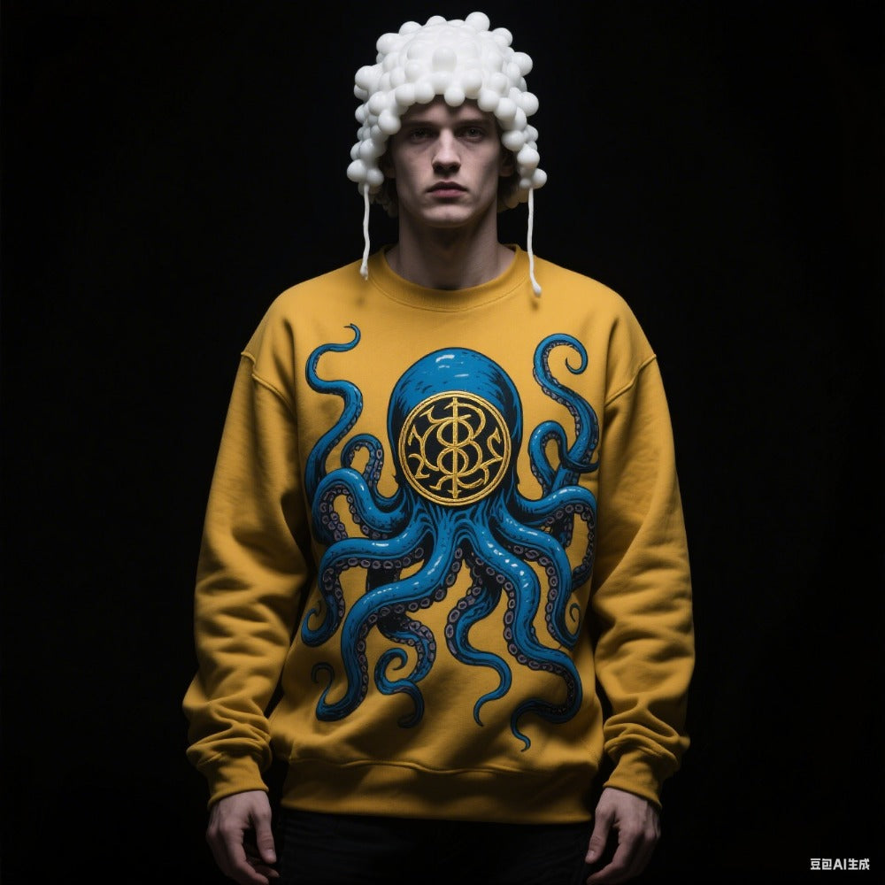 Men's Halloween Round Neck Sweatshirt – Scary Print, Trendy Fall/Winter Streetwear