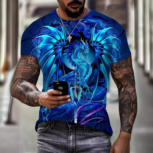 Summer Men's 3D Phoenix Print Hip-Hop Short-Sleeve Tee