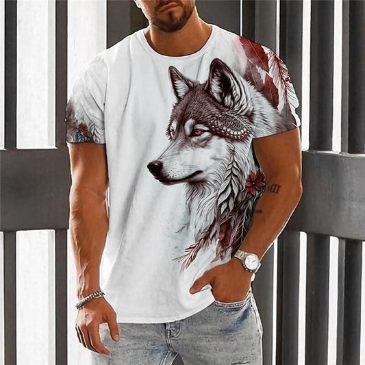 Men's Henley Neck Digital Print Short-Sleeve Polo Shirt