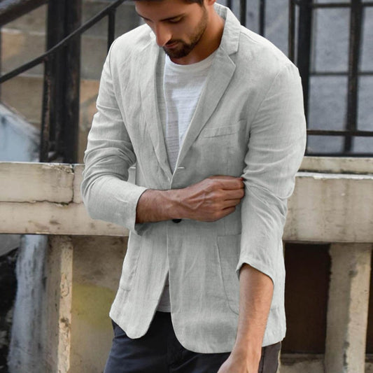 Cotton and linen loose solid color thin regular two-button casual suit jacket