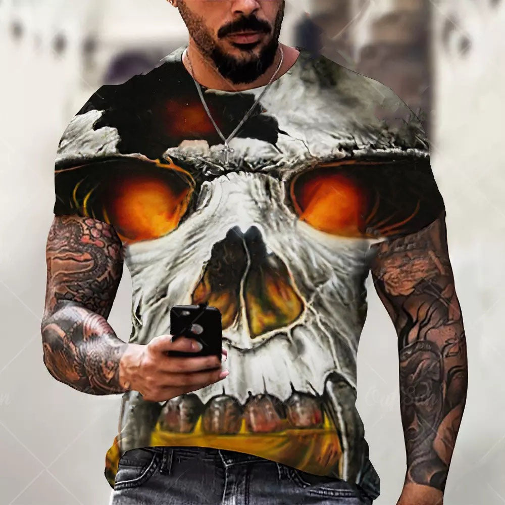 Summer Skull 3D Print Hip-Hop Trendy Short-Sleeve Casual Tee