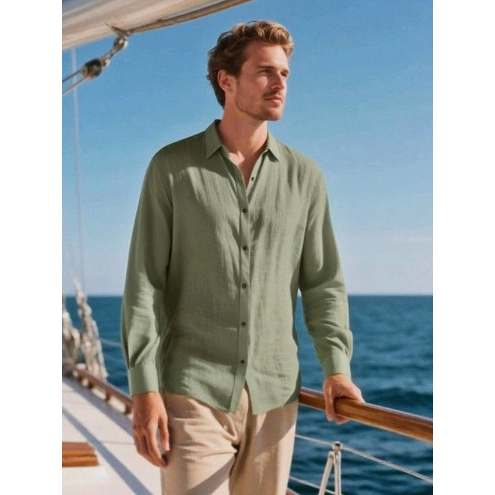 Men's Linen Cuban Collar Long Sleeve Shirt Men's Autumn New Linen Jacket