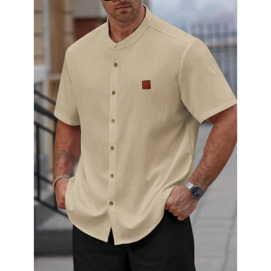 Plus Size Men's Casual Henry Shirt with Stand Collar Short Sleeve