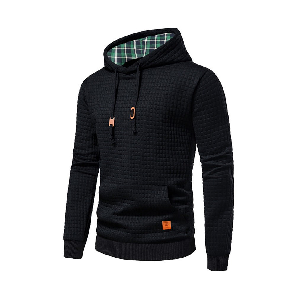 New Euro-Size Men's Plaid Hooded Pullover Hoodie