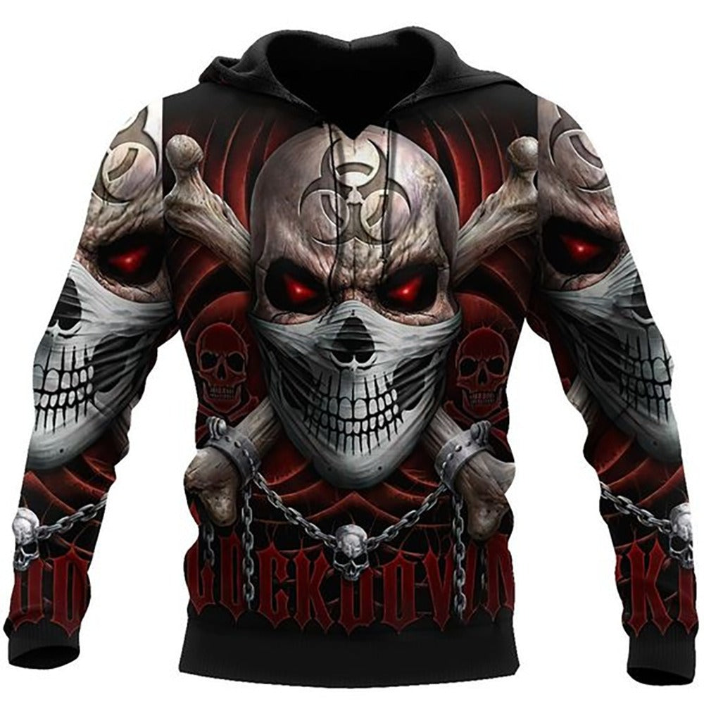 Spring Skull 3D Print Hoodie Men's Loose Fit Streetwear