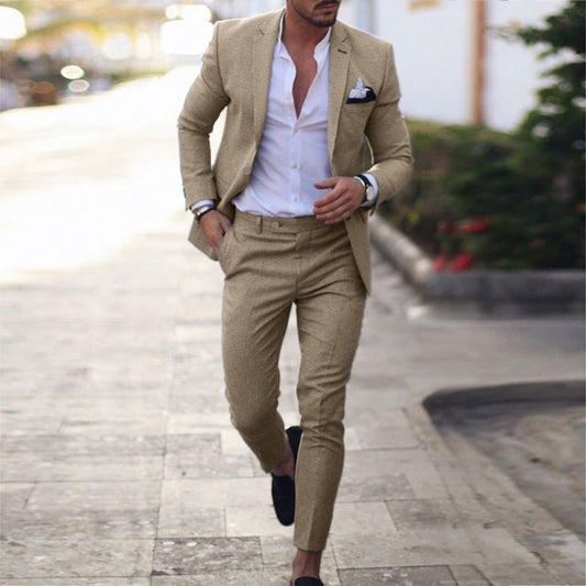 New Linen Plus Size SingleBreasted OneButton Solid Color Suit Set